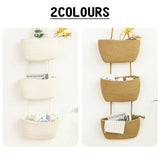Three Tier Wall Mounted Hanging Storage Basket, Brown