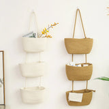 Three Tier Wall Mounted Hanging Storage Basket, Brown