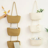 Three Tier Wall Mounted Hanging Storage Basket, Brown
