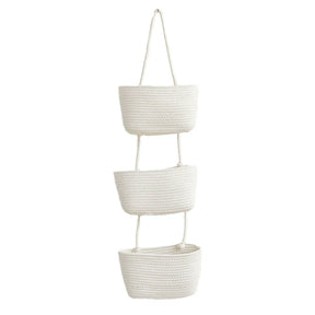 Bigbury white three tier cotton rope wall hanging basket