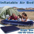 Blue flocked single inflatable airbed with hand pump