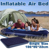 Blue flocked single inflatable airbed with hand pump