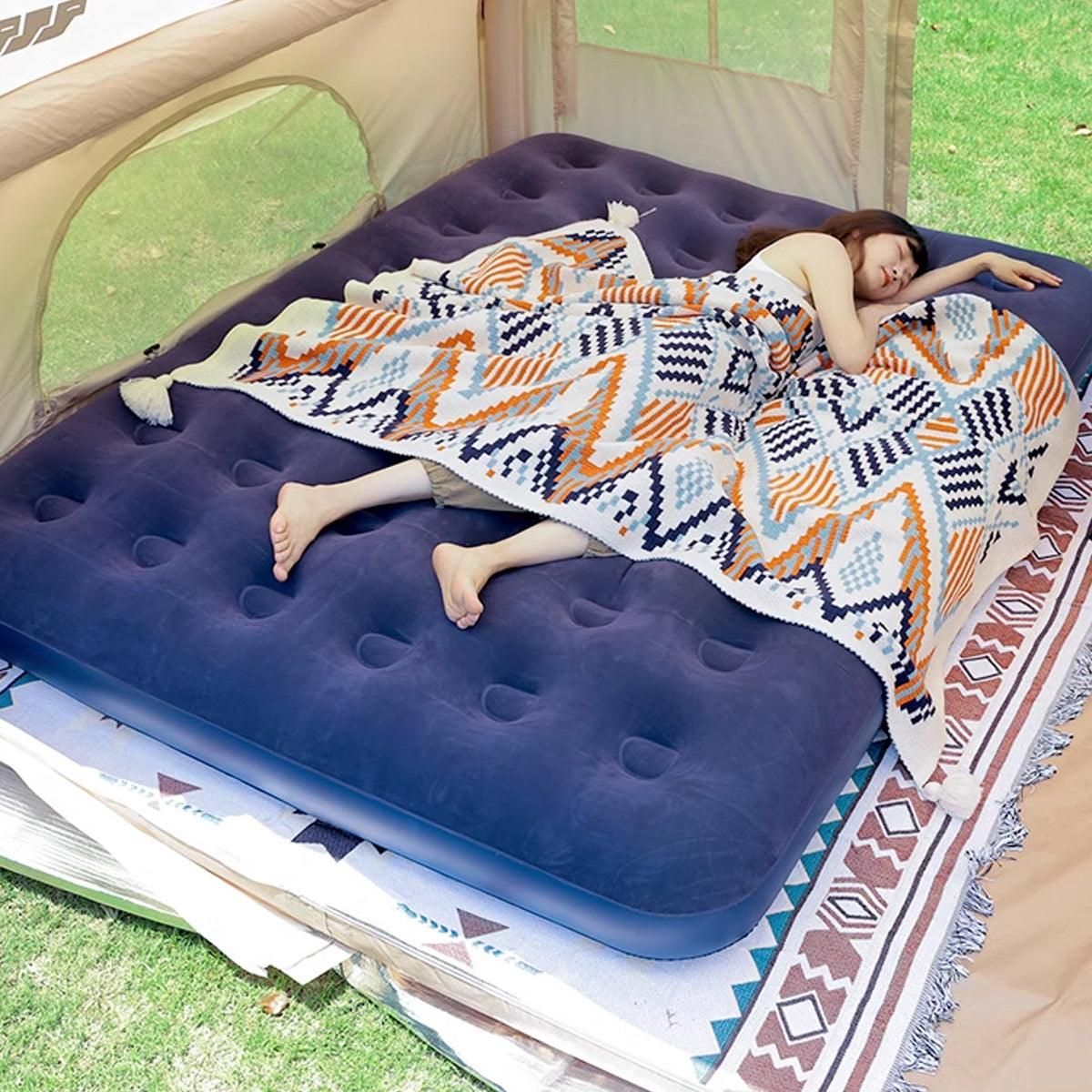 Hungabee Inflatable Airbed, Single 186x96cm Flocked Blue