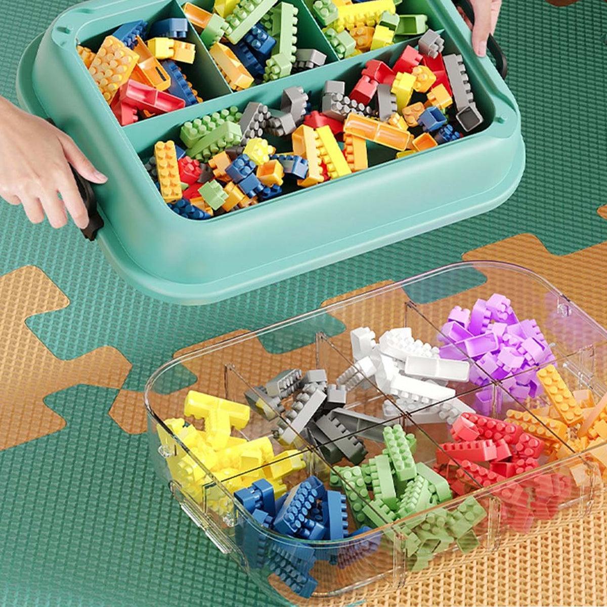 Orange stackable building block storage box with sorting trays - view 5