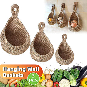 Appledore set of three natural jute boho hanging wall baskets