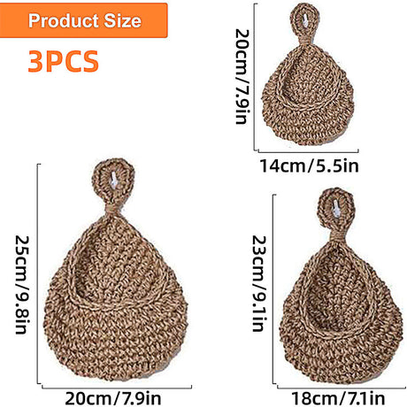 Woven Hanging Wall Storage Baskets, 3 Piece Set