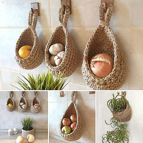 Woven Hanging Wall Storage Baskets, 3 Piece Set