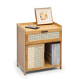 Coffee Camp Bamboo Bedside Table with Rattan Doors, Natural