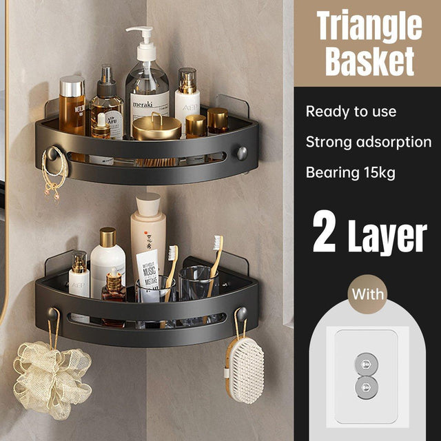 Alcala black two layer no drill corner shower shelf