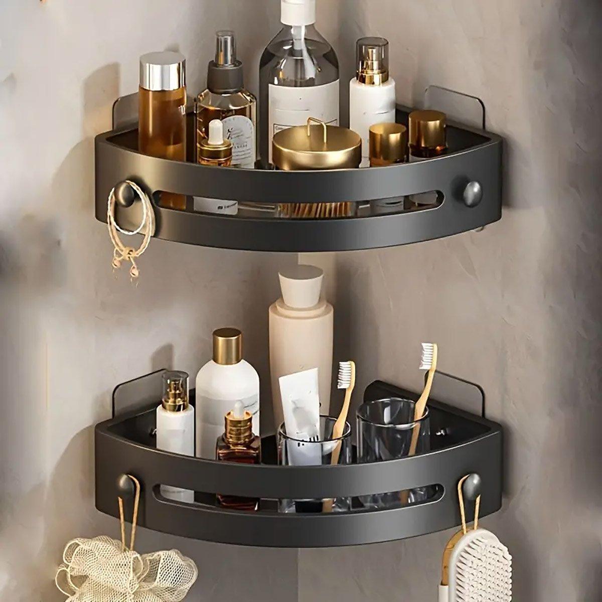 Alcala Corner Shower Shelf, 2 Layer, No Drill, Black