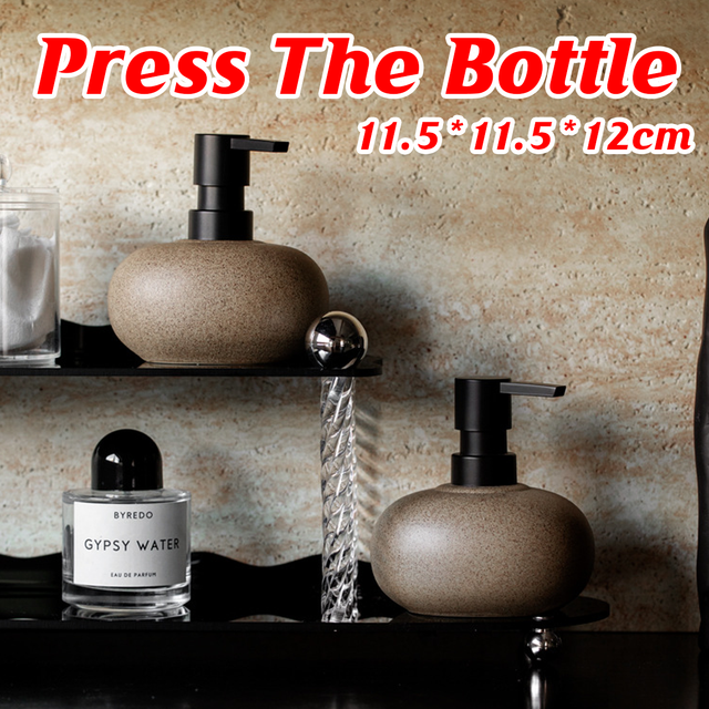 Moron beige ceramic pump bottle with a black pump
