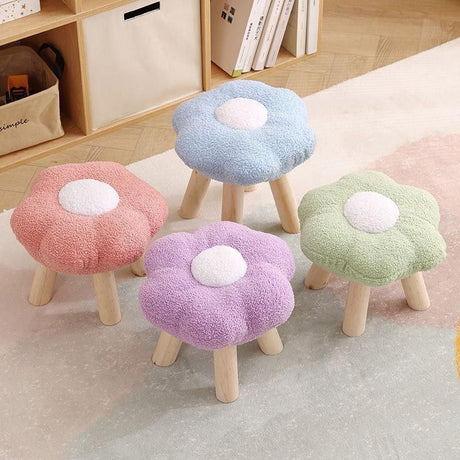 Flower shaped plush footstool in blue