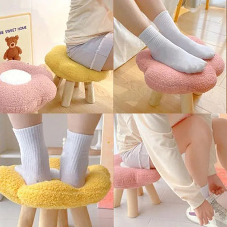 Flower shaped plush footstool in blue