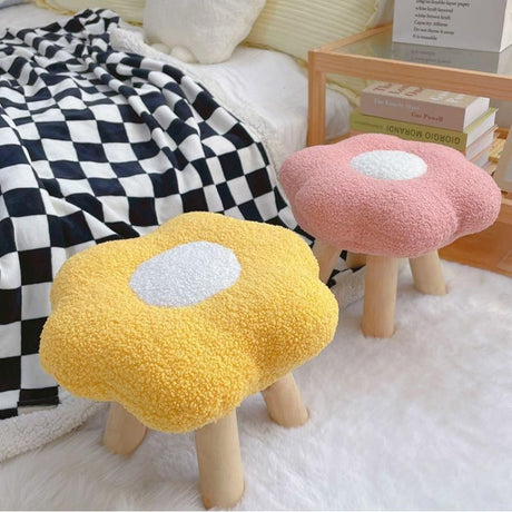 Flower shaped plush footstool in blue