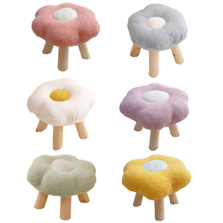 Flower shaped plush footstool in yellow