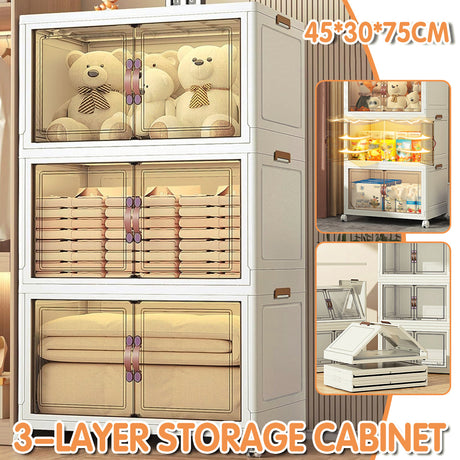 3-Tier Folding Storage Cabinet with Wheels
