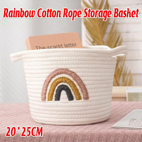 Rainbow cotton rope storage basket with handles - view 1