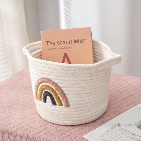 Rainbow cotton rope storage basket with handles - view 6