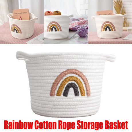Rainbow cotton rope storage basket with handles - view 13