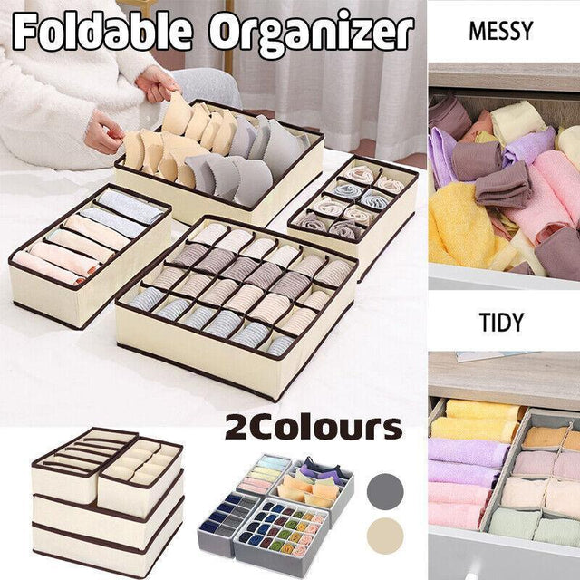 Grey foldable drawer organiser set - view 1
