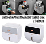 Grey waterproof toilet roll holder storage box with a flat top shelf