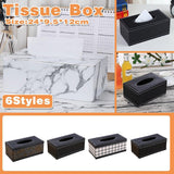 Black woven pattern PU leather tissue box holder shown on a table