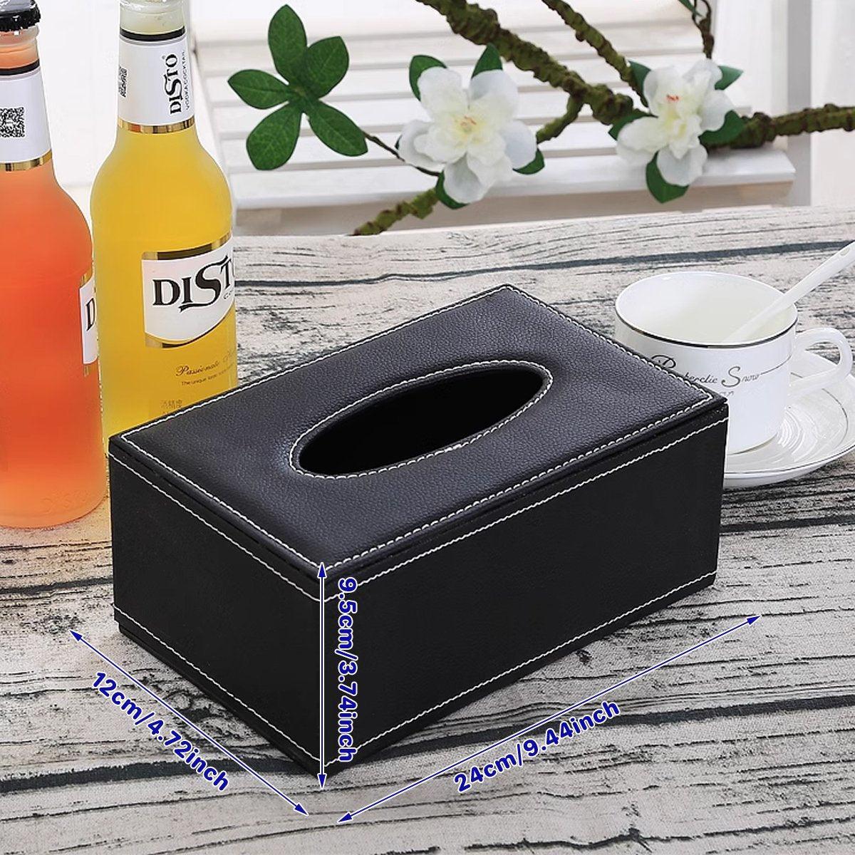 Angled view of black woven tissue box holder with open dispensing top