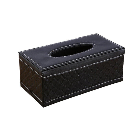 Side profile of rectangular woven PU leather tissue box holder