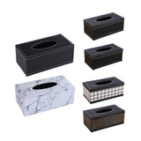 PU leather tissue box cover in black, front view with stitched edges