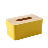 Close up of the wood grain lid and smooth pink finish of the tissue box