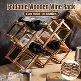 Foldable Wooden Wine Rack 10 Bottle Diamond Pine Natural view 1