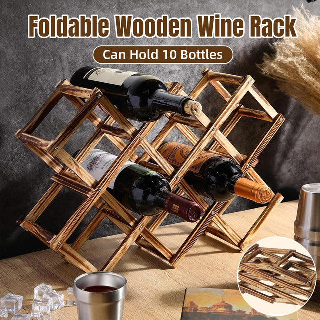 Foldable Wooden Wine Rack 10 Bottle Diamond Pine Natural view 1
