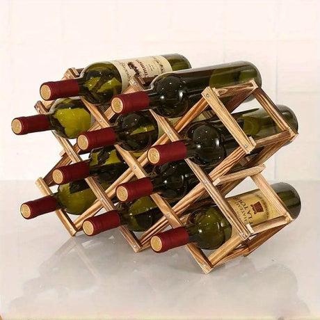 Foldable Wooden Wine Rack 10 Bottle Diamond Pine Natural view 4