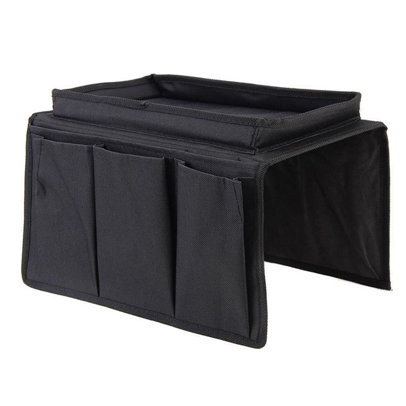 Black sofa armrest organiser with 6 pockets - view 2