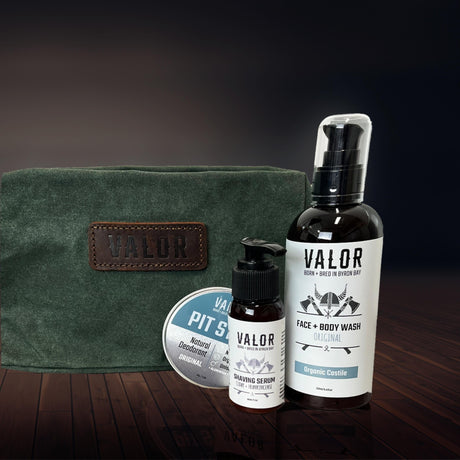 Fresh Man Natural Grooming Gift Set with waxed canvas toiletry bag