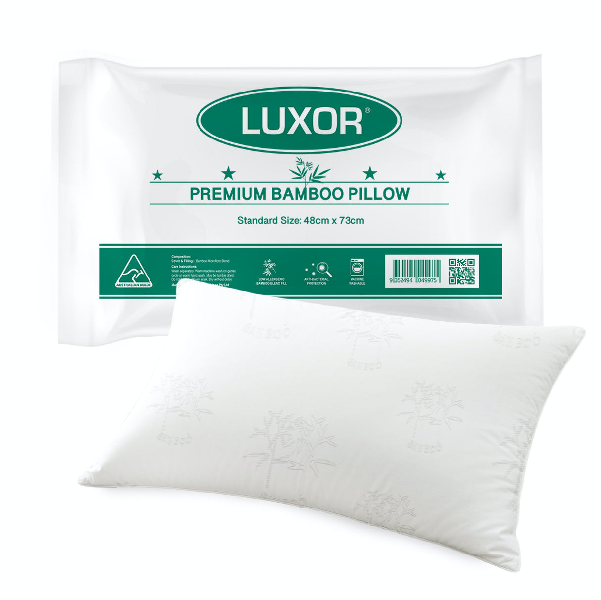 Luxor Australian Made Bamboo Cooling Pillow — Standard, Single — Allure Home Collections