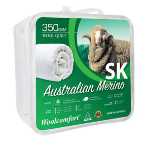Winson Australian made Merino wool quilt with diamond stitch cotton cover on a Super King bed