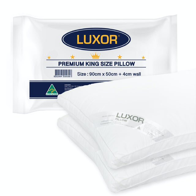 Luxor Australian Made Hotel King Size Pillows — 4cm Wall, Twin Pack — Allure Home Collections
