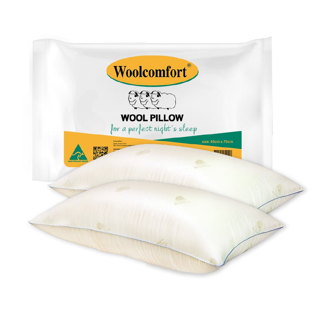 Woolcomfort Australian Made Natural Wool Pillow Twin Pack — 100% Pure New Australian Wool — Allure Home Collections