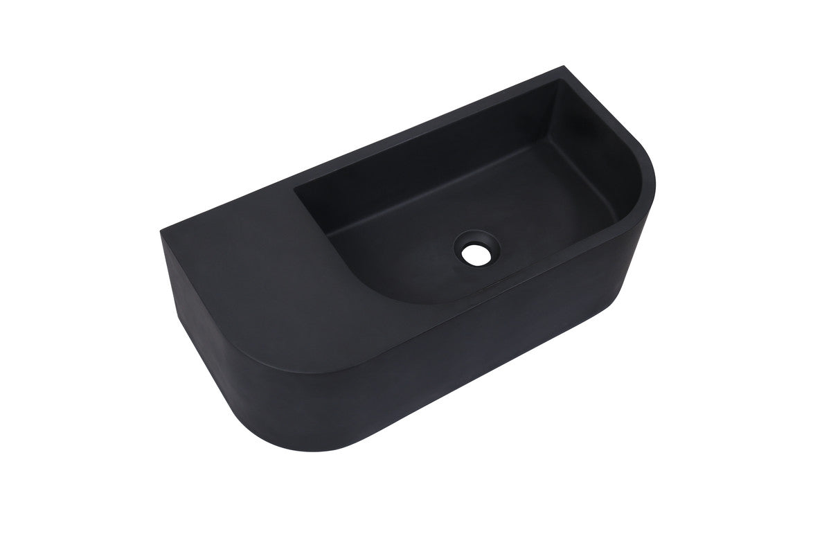 Matte black concrete wash basin, wall hung, 65cm elongated trough