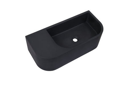 Matte black concrete wash basin, wall hung, 65cm elongated trough