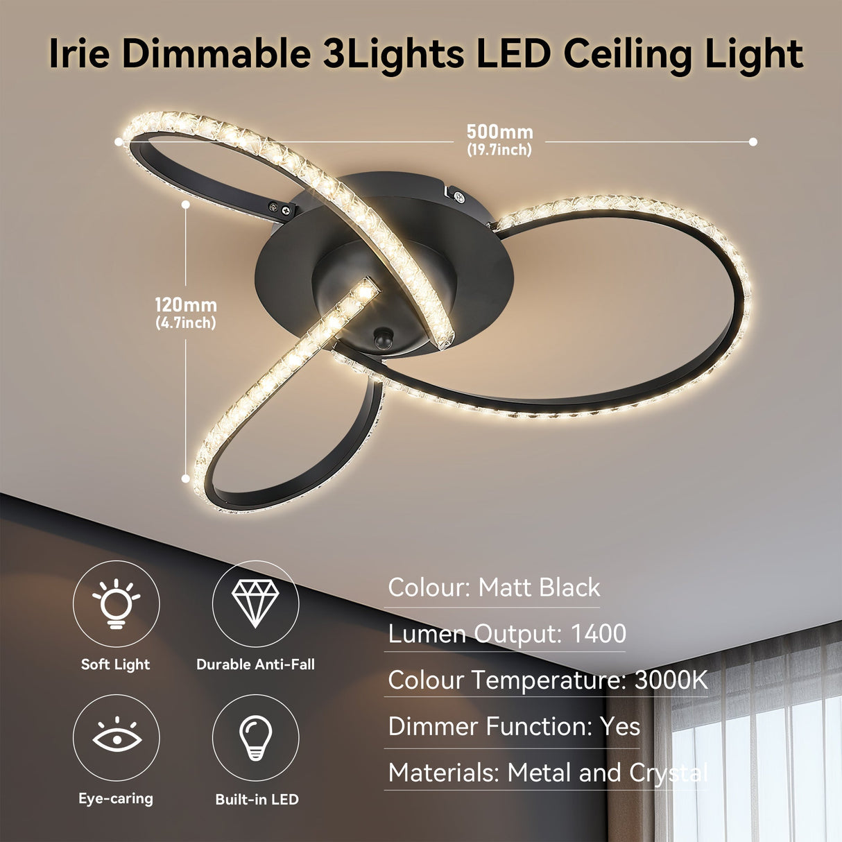 Irie Dimmable 3-Light LED Ceiling Light — Black — Allure Home Collections
