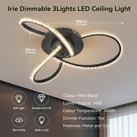 Irie Dimmable 3-Light LED Ceiling Light — Black — Allure Home Collections