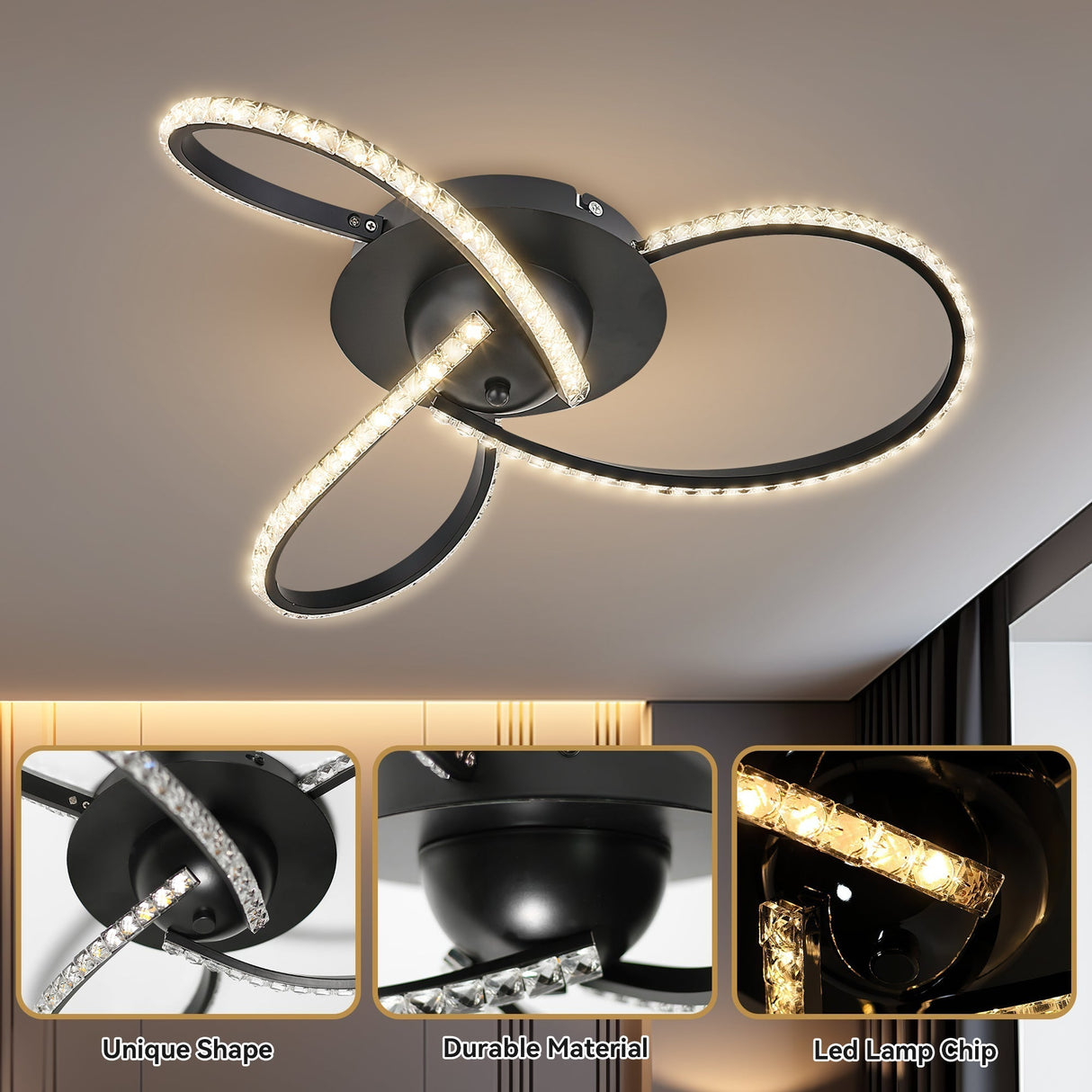 Irie Dimmable 3-Light LED Ceiling Light — Black — Allure Home Collections