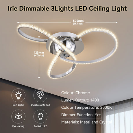 Irie Dimmable 3-Light LED Ceiling Light — Chrome — Allure Home Collections