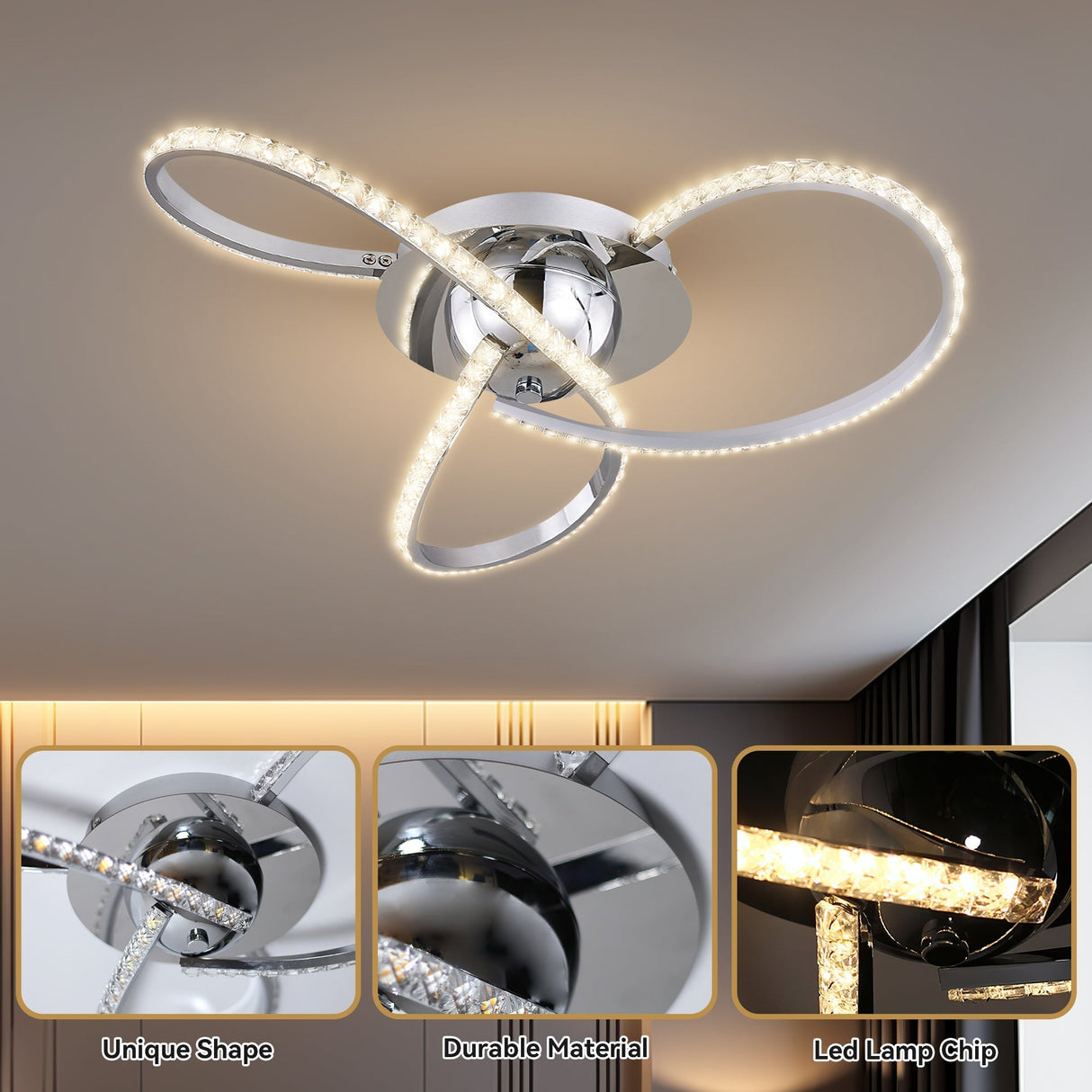 Irie Dimmable 3-Light LED Ceiling Light — Chrome — Allure Home Collections