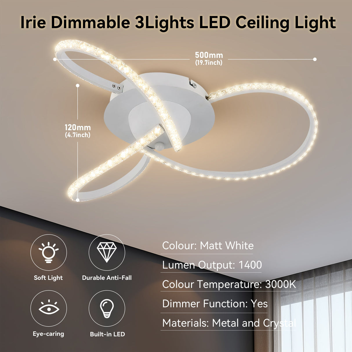Irie Dimmable 3-Light LED Ceiling Light — White — Allure Home Collections