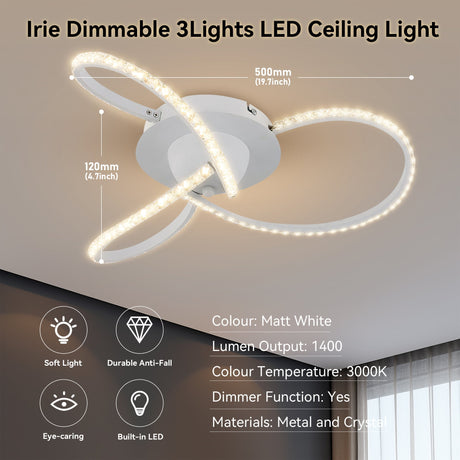 Irie Dimmable 3-Light LED Ceiling Light — White — Allure Home Collections