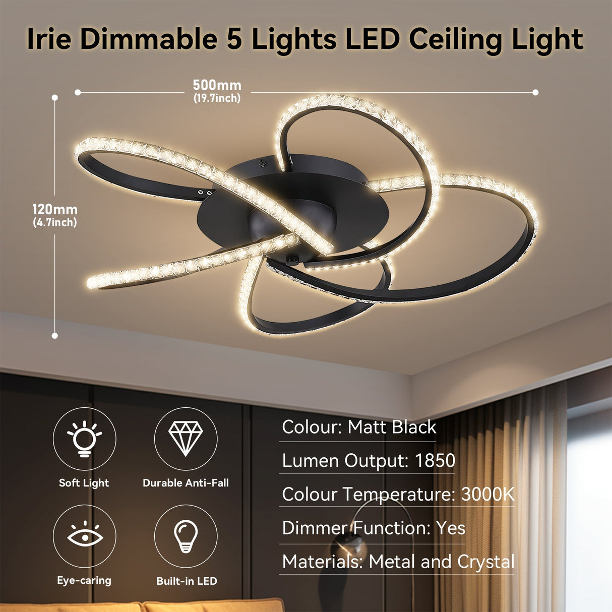 Irie Dimmable 5-Light LED Ceiling Light — Black — Allure Home Collections
