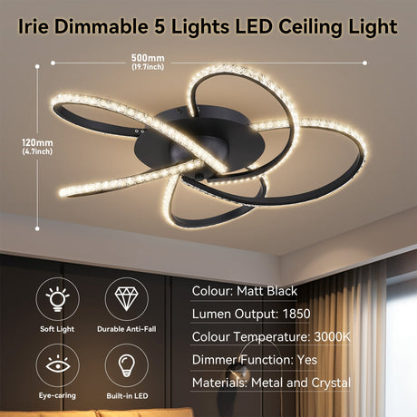 Irie Dimmable 5-Light LED Ceiling Light — Black — Allure Home Collections